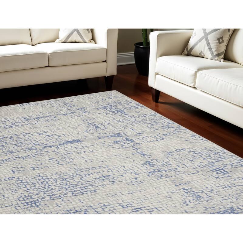 Hili Power Loomed Distressed Abstract Modern Non Skid Stain Resistant Area Rug By HomeRoots - 120' X '84' X '0.39 - 120' X '84' X '0.39 - Oxford Blue - Rectangle
