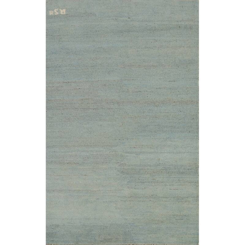 Modern Green Blue Gabbeh Oriental Accent Rug Handmade Wool Carpet - 2'7" x 4'1"