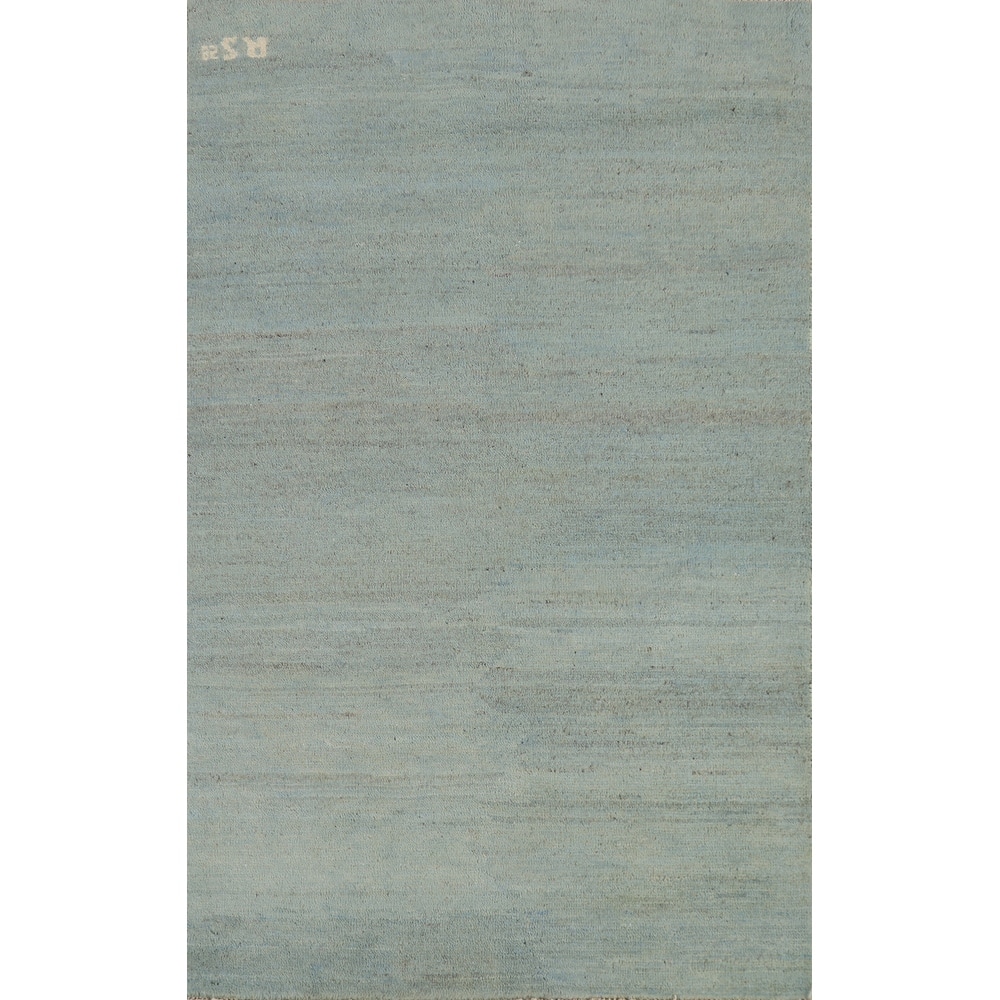 Modern Green Blue Gabbeh Oriental Accent Rug Handmade Wool Carpet - 2'7" x 4'1"