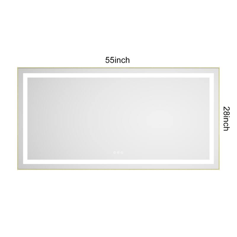 55" x 28" LED Bathroom Mirror with Front and Backlight, Wall Mounted Vanity Mirror with Aluminum Frame, Anti-Fog