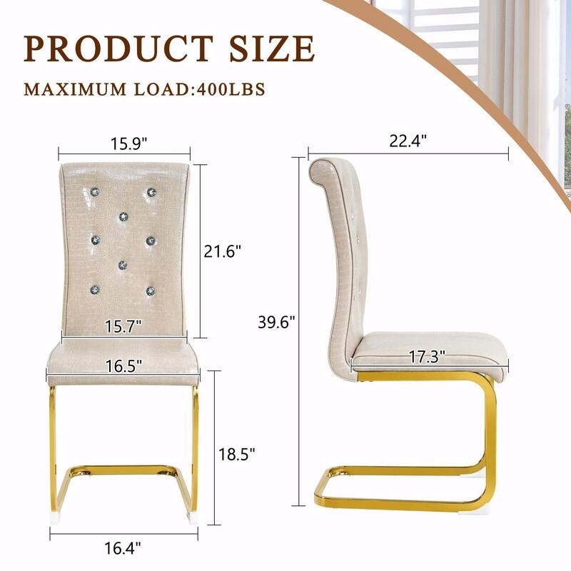 Set of 2 Retro Alligator Skin Upholstered Dining Chairs with Crystal Buckle Design & Faux Leather