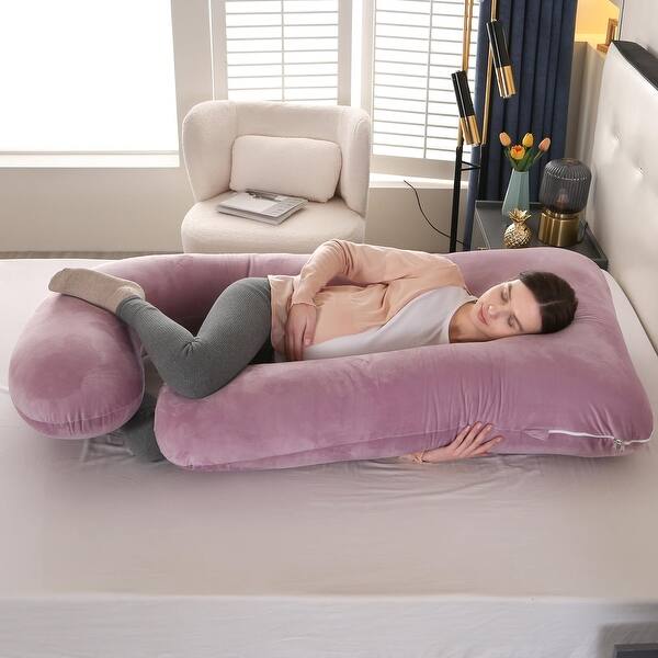 Momcozy Pregnancy Pillows For Side Sleeping, J Shaped Maternity Body Pillow For