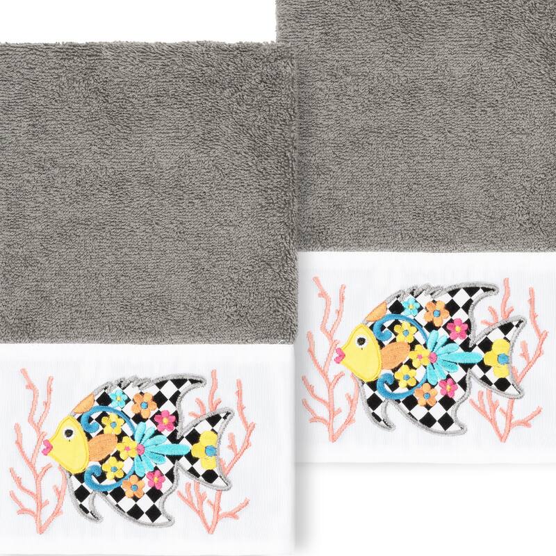 Authentic Hotel and Spa 100% Turkish Cotton Feliz 2PC Embellished Hand Towel Set