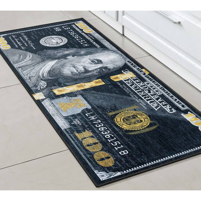 Well Woven Money Dollar Front Novelty Machine Washable Area Rug