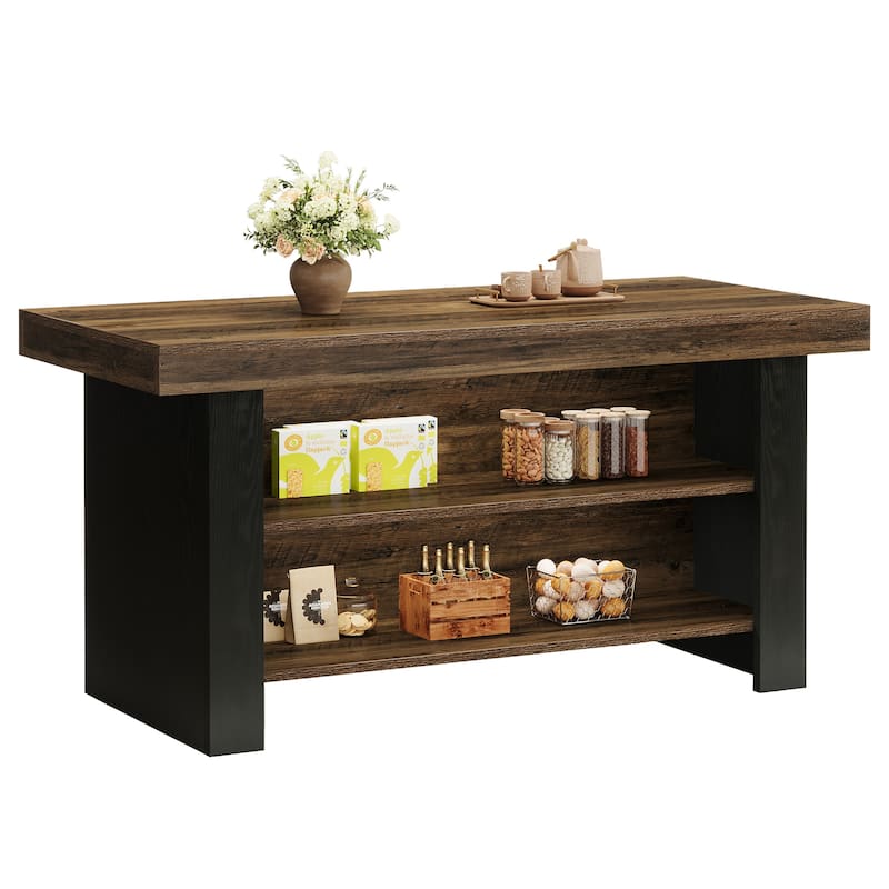 55-Inch Center Island Table with Storage, Farmhouse Kitchen Island
