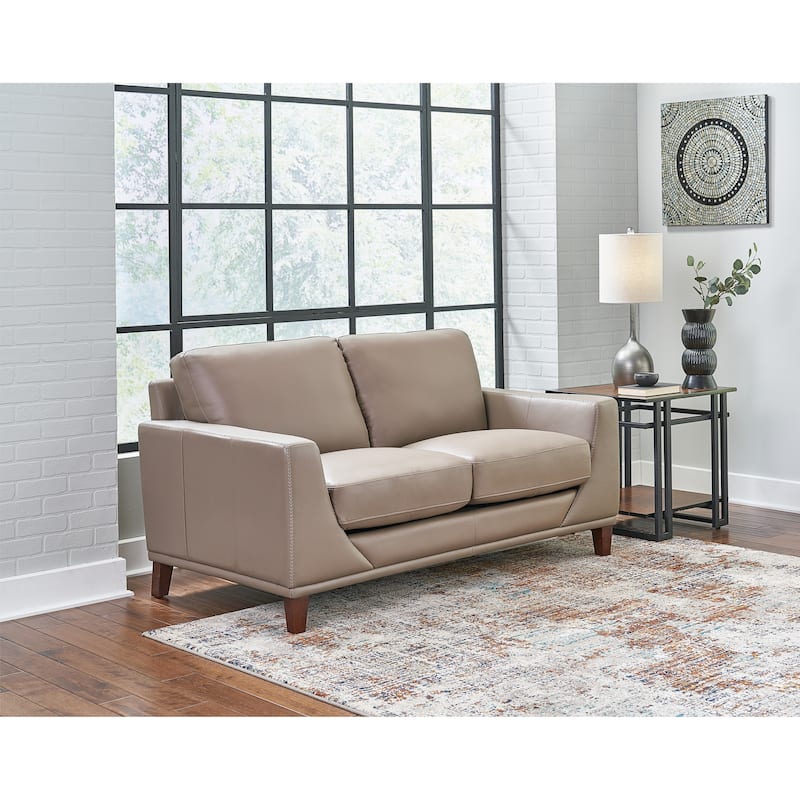 Hydeline Soma Top Grain Leather Loveseat With Feather, Memory Foam and Springs