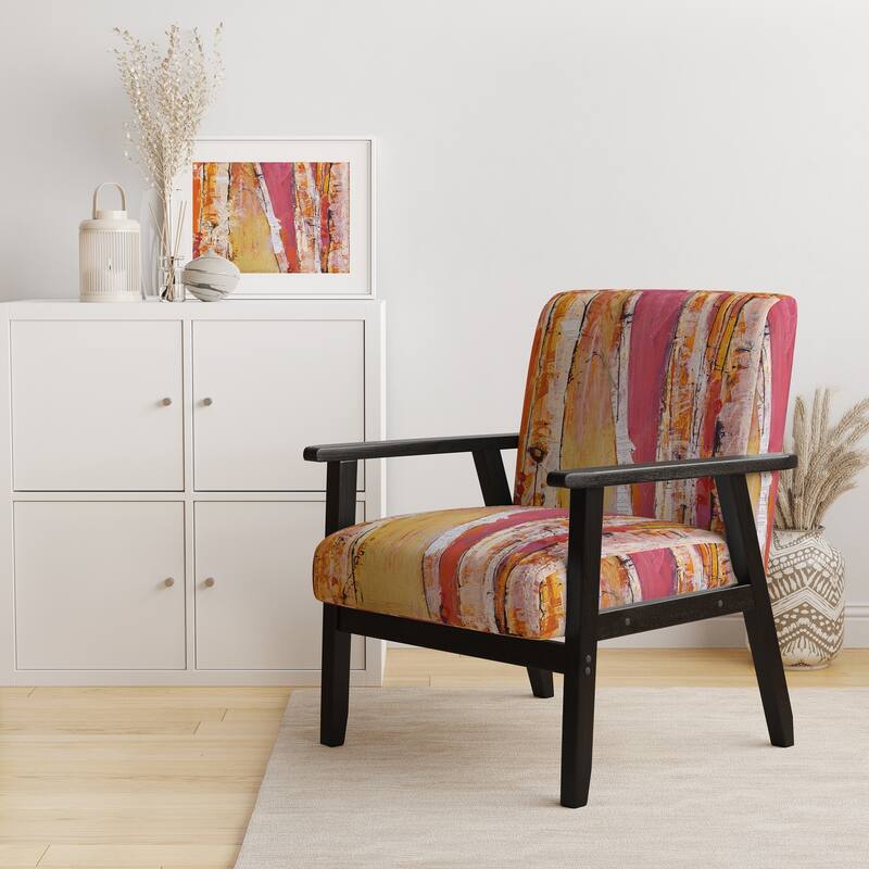 Designart "Orange Glam Natural Wood" Upholstered Traditional Accent Chair - Arm Chair