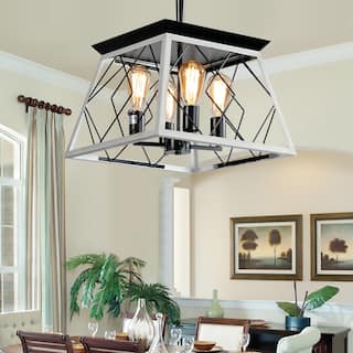 16" Oak Industrial 4-Light Pendant Chandelier, Modern Metal Cage Design, Adjustable Hanging Light for Dining Room, Living Room