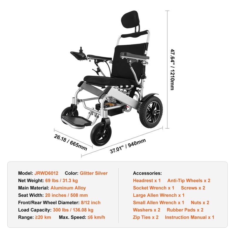 Electric Wheelchair for Adults Seniors, 300 lbs Weight Capacity, 20 in Width Lightweight Foldable Motorized Power Wheelchairs