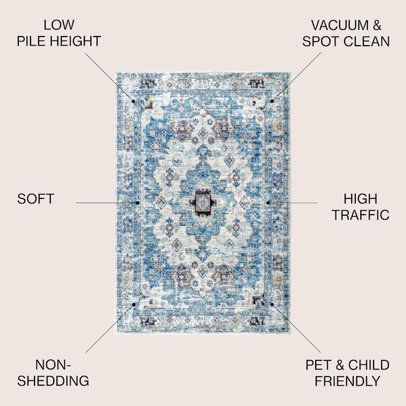 JONATHAN Y Traditional Persian Boho Vintage Medallion Area Rug - 3 X 5 - Cream/Blue
