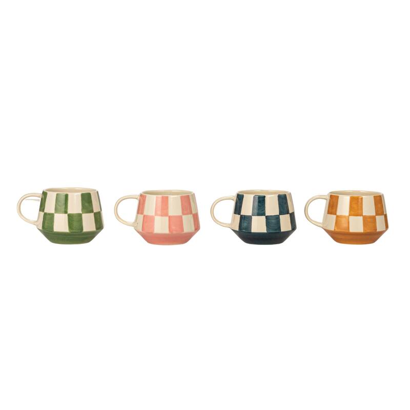 Stoneware Mug Set with Checkered Patterns - 4.8"L x 3.4"W x 3.3"H