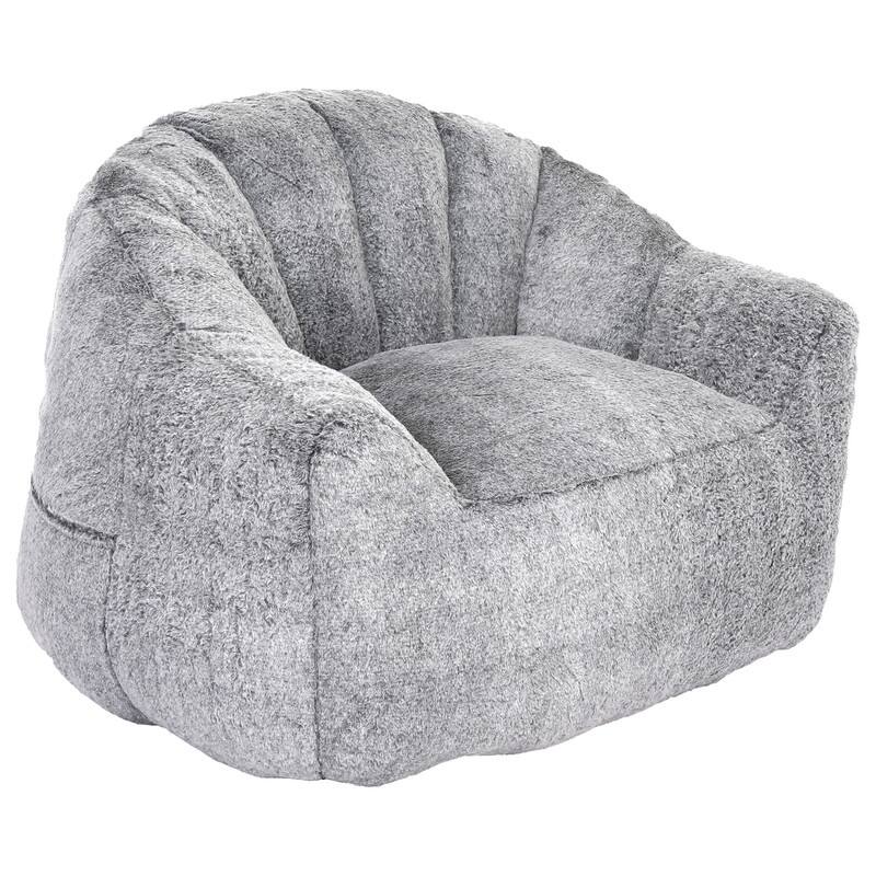 Adults with Armrests Comfy Bean Bag Chair - Grey Leather