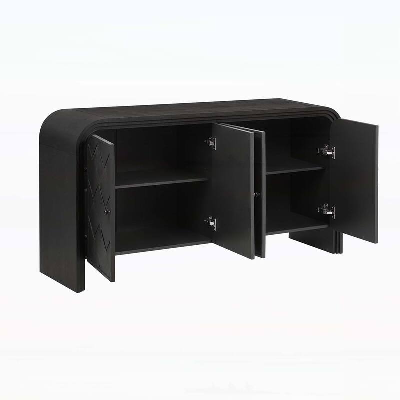 Wood Sideboard- Handwoven Wood Slat Doors,Tiered Stepped Design for Hallways,Living Rooms,Studies