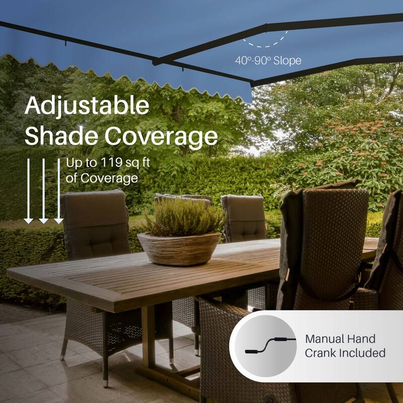 ALEKO Caribbean Manual Retractable Patio Awning - Black Frame - Sky Blue - 13 x 10 Feet