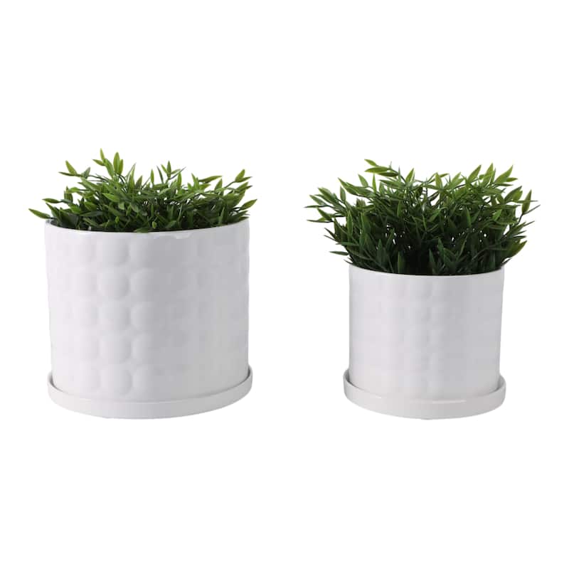 Ceramic Planter Set with Round Design and Drainage Tray (Set of 2)