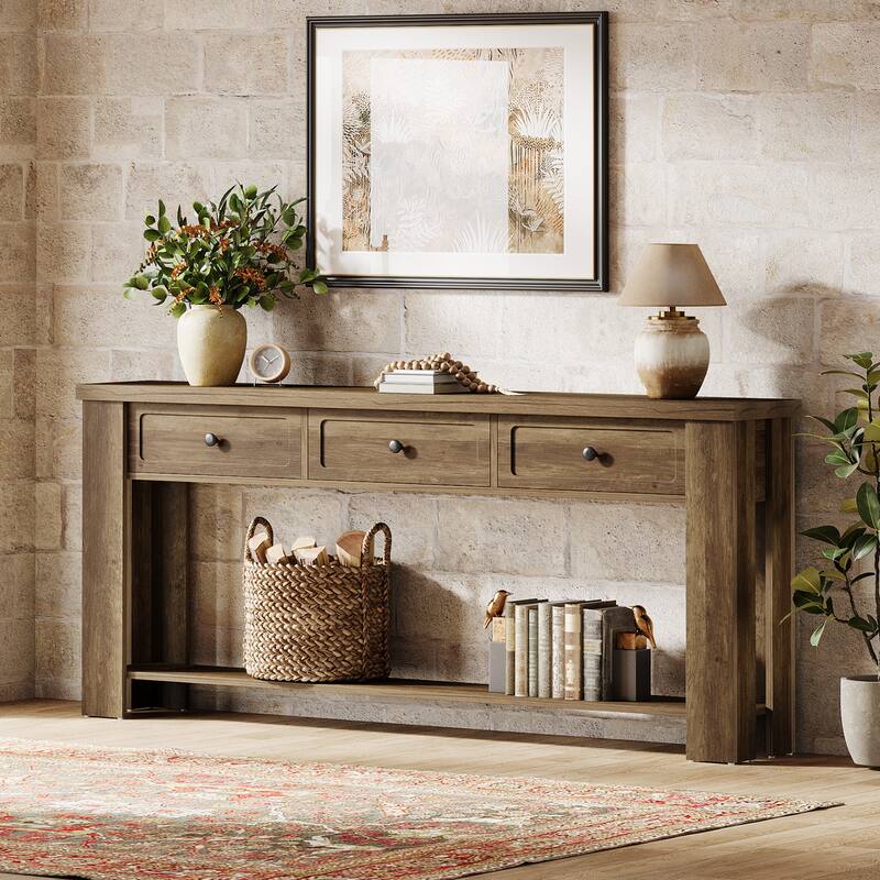 70.9 Inch Long Console Table for Entryway, Farmhouse Accent Consoe Table with 3 Drawers, Rectangular Sofa Table Behind the Couch