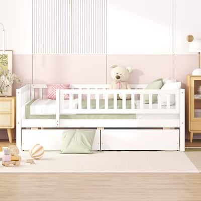 Full Size Wooden Daybed with Two Drawers, Multi-Functional Sofa Bed for Small Spaces