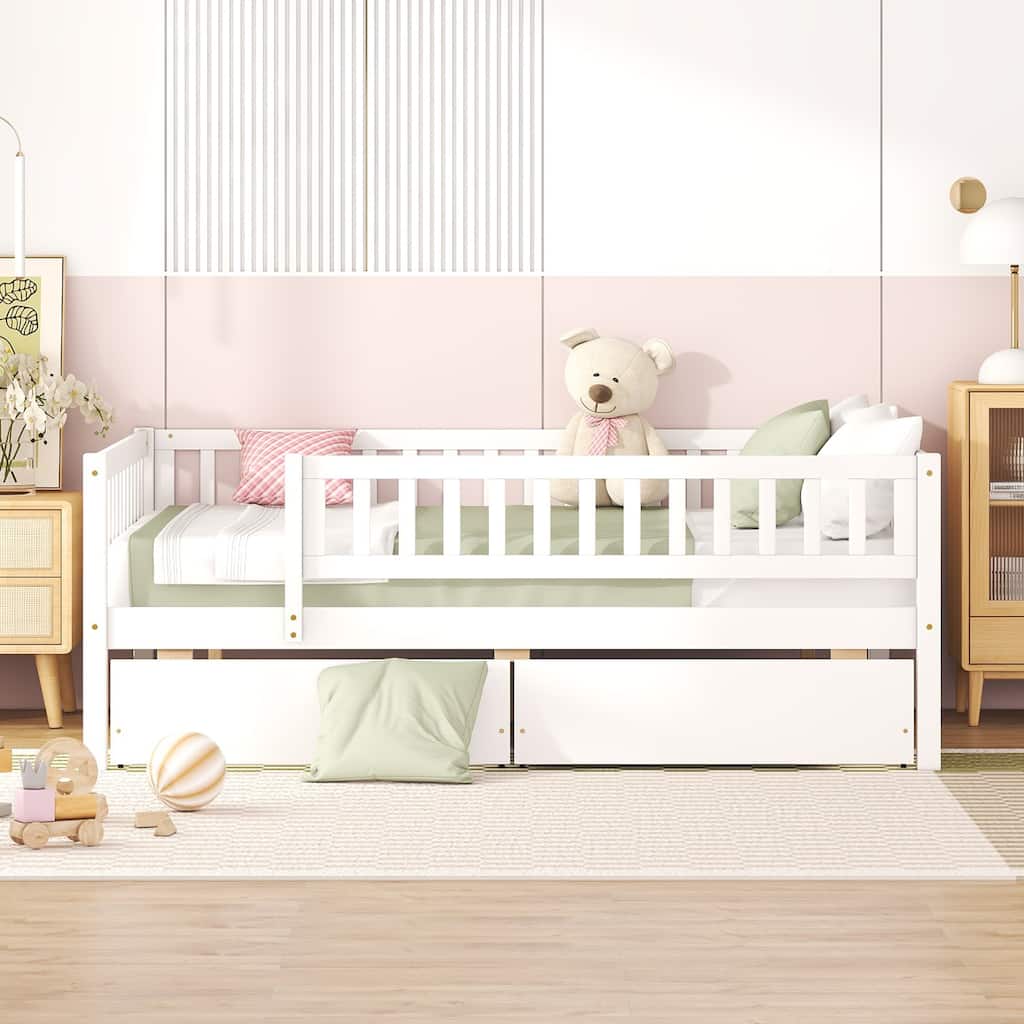 Full Size Wooden Daybed with Two Drawers, Multi-Functional Sofa Bed for Small Spaces