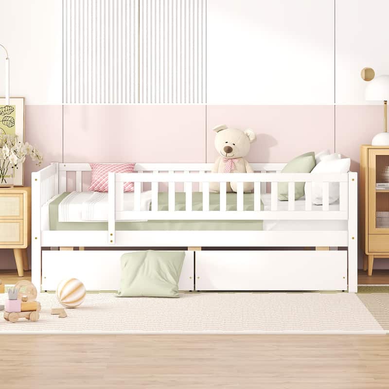 White Full Size Pine Daybed with Storage Drawers