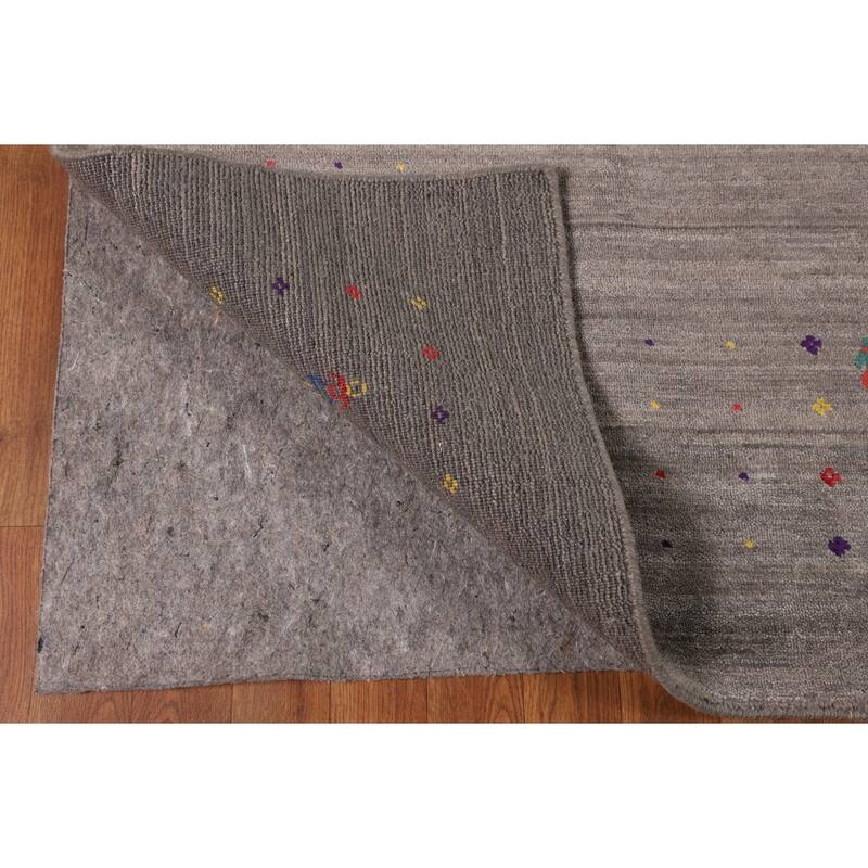 Earth Tone Striped Gabbeh Indian Area Rug Silk Carpet - 8'3" X 9'9"