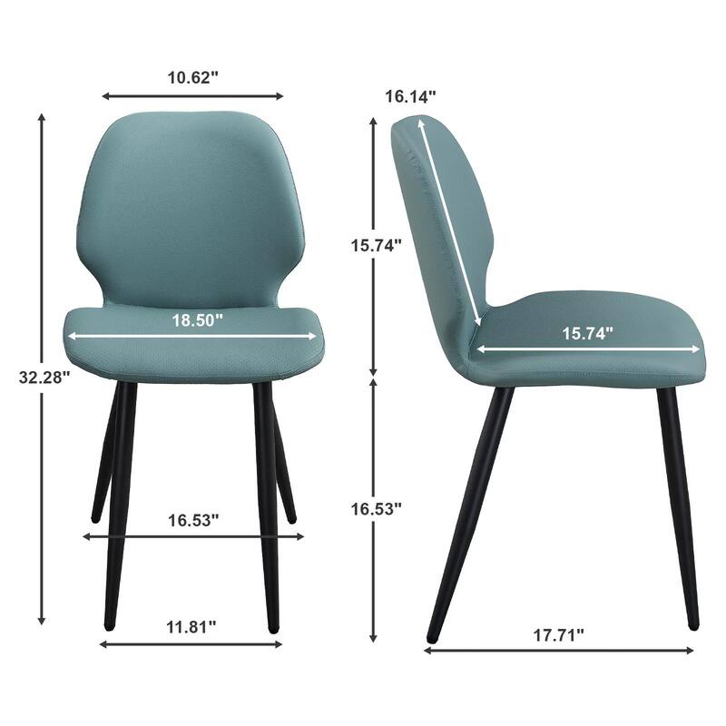 Leather Dining Chair Side Chair Vanity Chair Reception Chair Green Accent Chair with Metal Legs