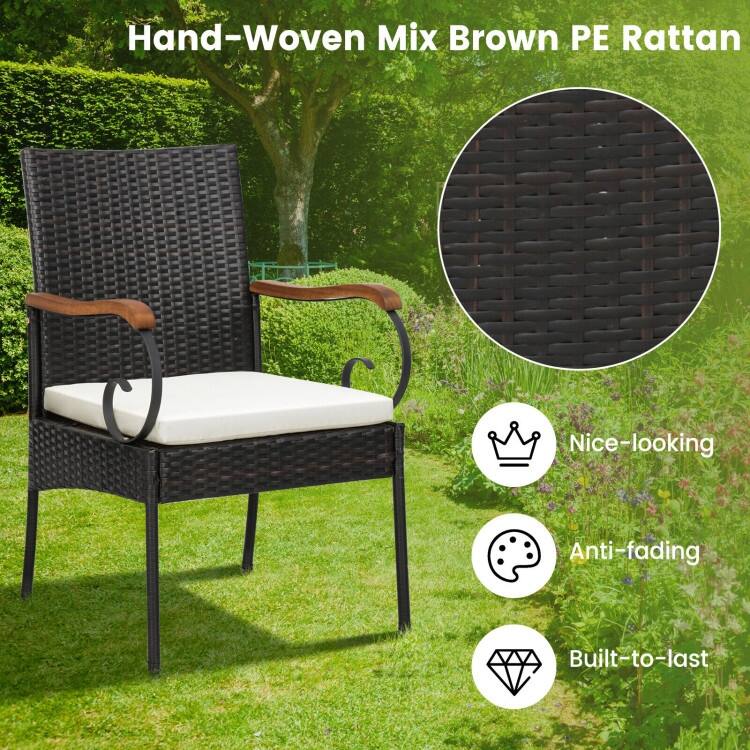 Patio Wicker Dining Set with Detachable Cushion and Umbrella Hole - 63" x 36" x 30" (L x W x H)