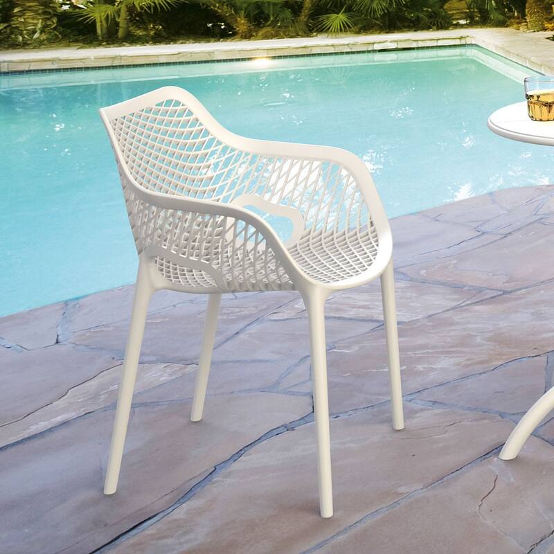 32.25" White Outdoor Patio Dining Arm Chair - Extra Large
