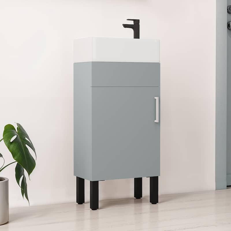 Moasis 37"/24"/16" Wide Bathroom Vanity with Top Mount Sink and Soft Close Door Modern Gray Design - Blue - 16"