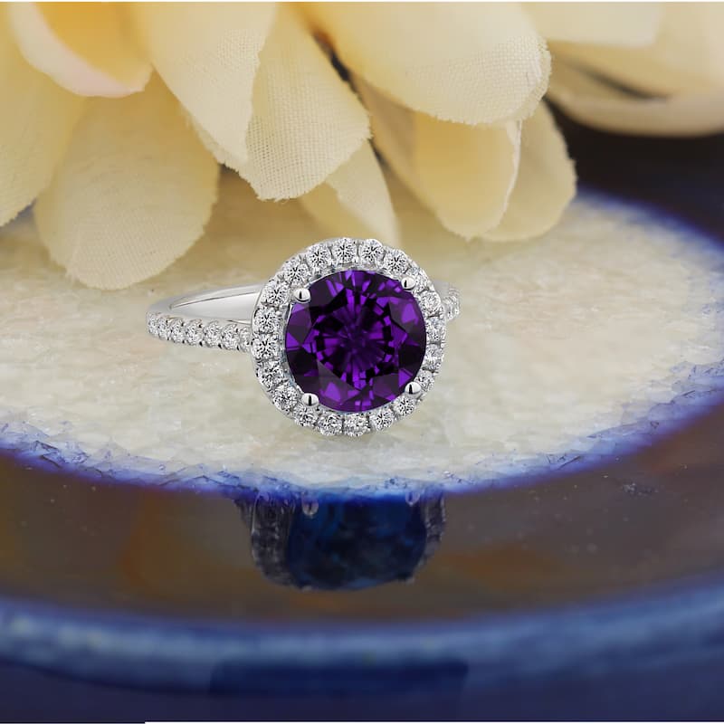 Auriya 2ct Fancy Round Purple Amethyst and Halo Diamond Engagement Ring 5/8ctw 14k Gold