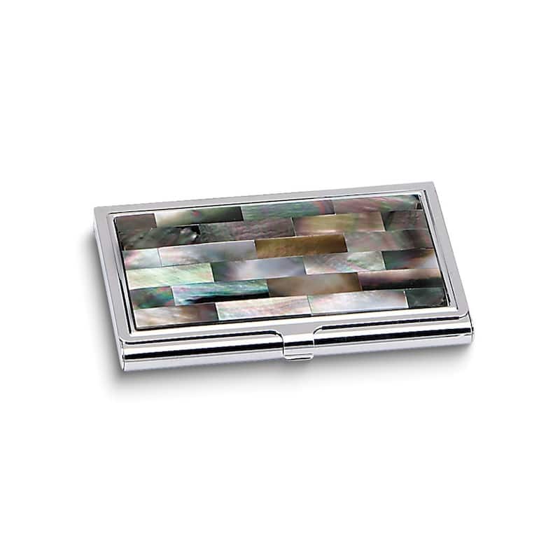 Curata Silver-Tone Black Mother of Pearl Inlay Business Card Holder
