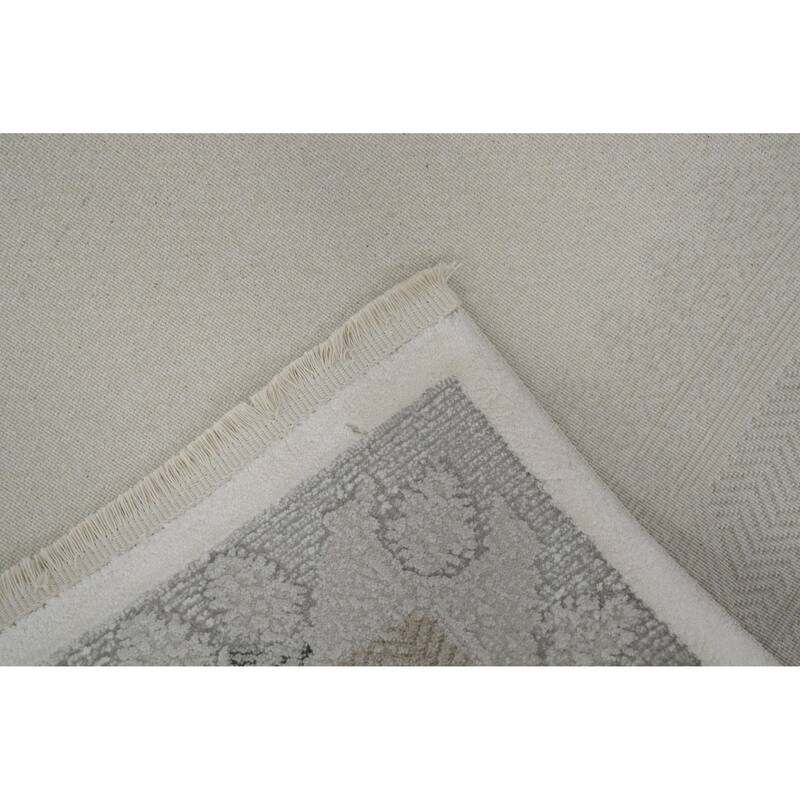 Machine Made Oriental Polyester Carpet Traditional Medallion Beige & Ivories Tabriz Area Rug - 7' 5'' X 5' 2''