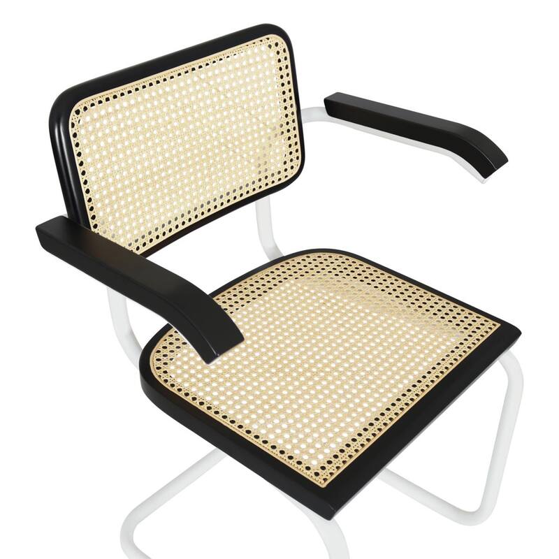 Breuer Chair Company Marcel Breuer Cesca Cane Cantilever Armchair Arm Chair w/ White Steel Frame (Various Wood & Cane Colors)