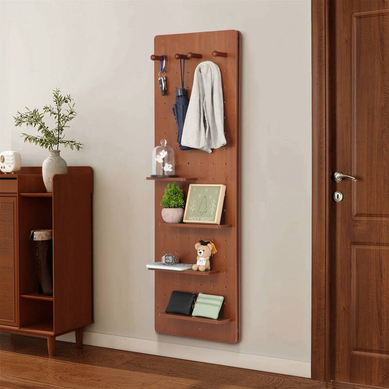 Wall Mounted Full Length Mirror with Shelf and Hook, Multifunctional Panel