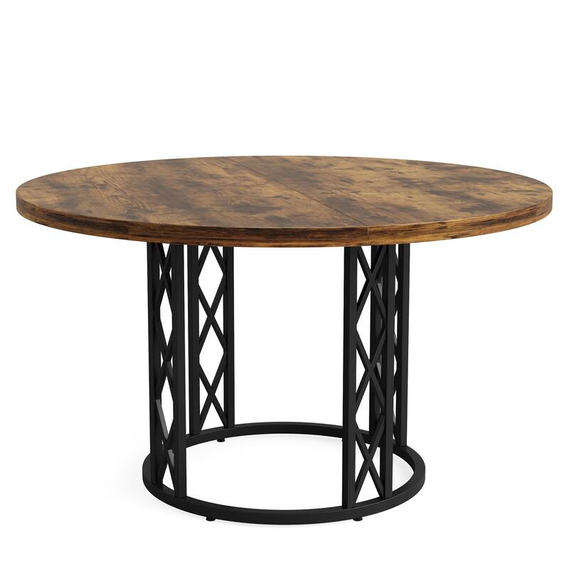 47" Modern Round Dining Table for 4-6, Rustic Industrial Kitchen Table