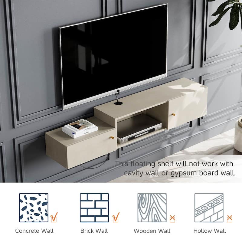 Floating LED Light TV Stand with Charging Station,