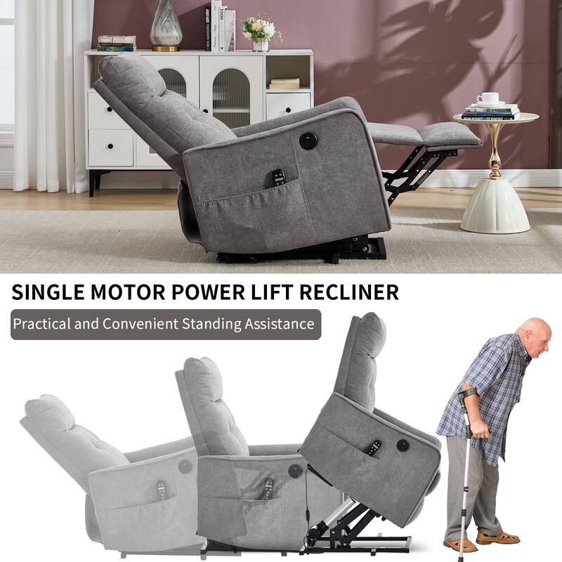 Single Motor Power Lift Recliner with USB Port and 155 Degree Recline