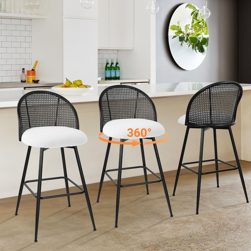 26"/29" Swivel Barstools Counter Height Bar Stool w/ Metal Legs - Set of 3 - Fabric-White - Bar Height