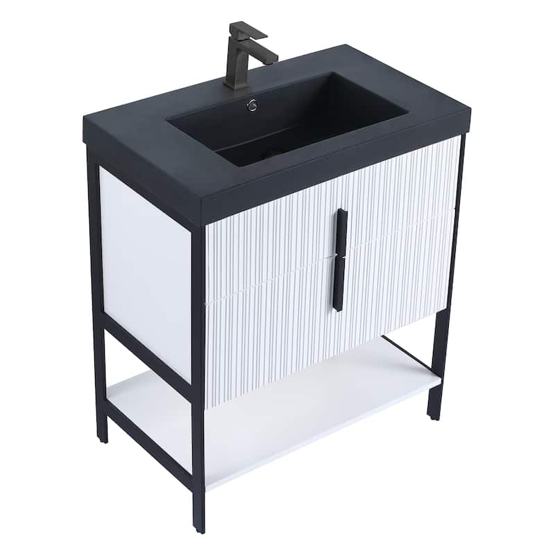Fine Fixtures Serenity Modern Bathroom Vanity with Black Gel Acrylic Top