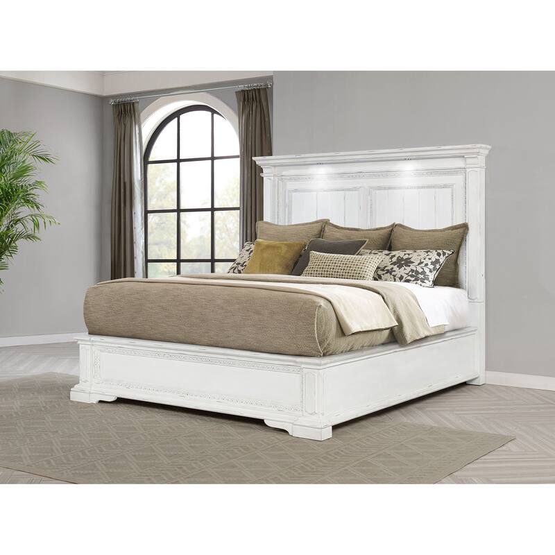 McKinney LED Light Panel Bed Vintage White