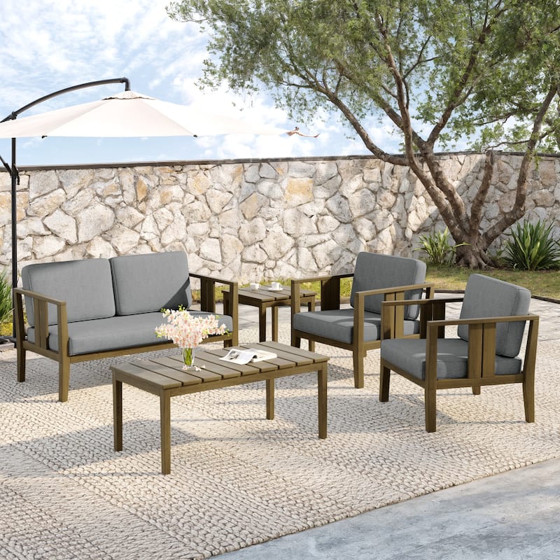 5-Piece Teak Wood Outdoor Conversation Set