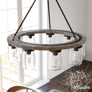Hunter Devon Park 9-Light Chandelier, Wagon Wheel - Dining Room - Rustic, Farmhouse, Clear Glass