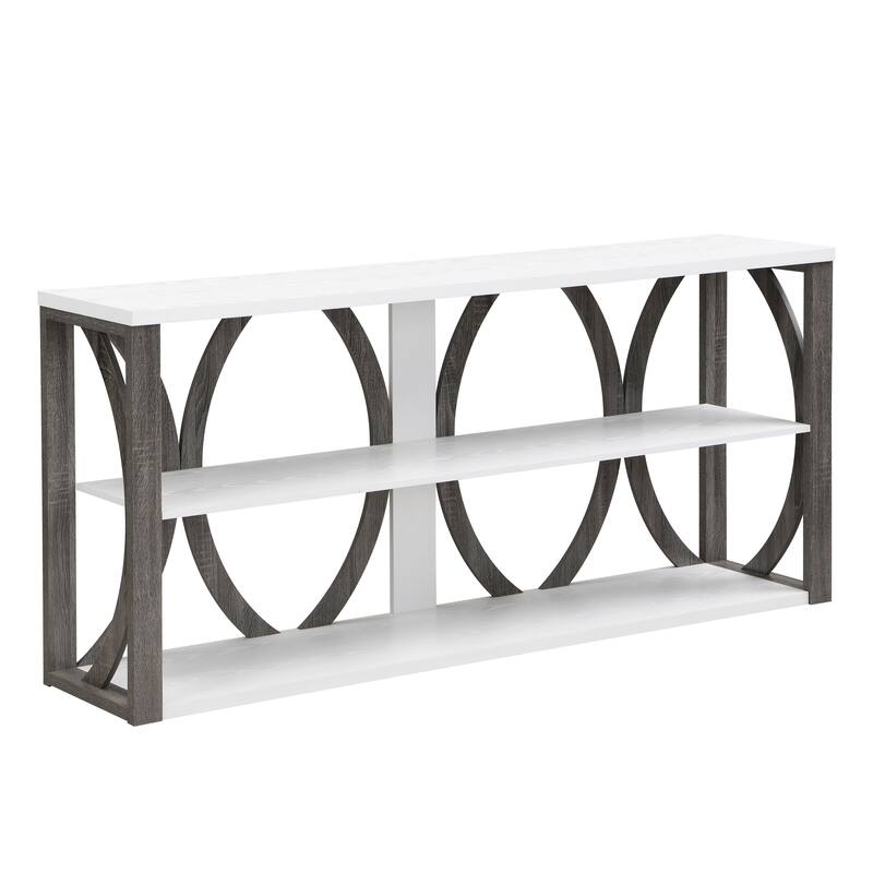 console table with open storage shelf