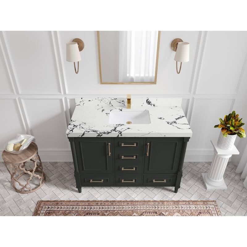 Willow Collections 48 in. W x 22 in. D Aberdeen Single Bowl Sink Bathroom Vanity with Countertop - 2" Viola Night - Black top