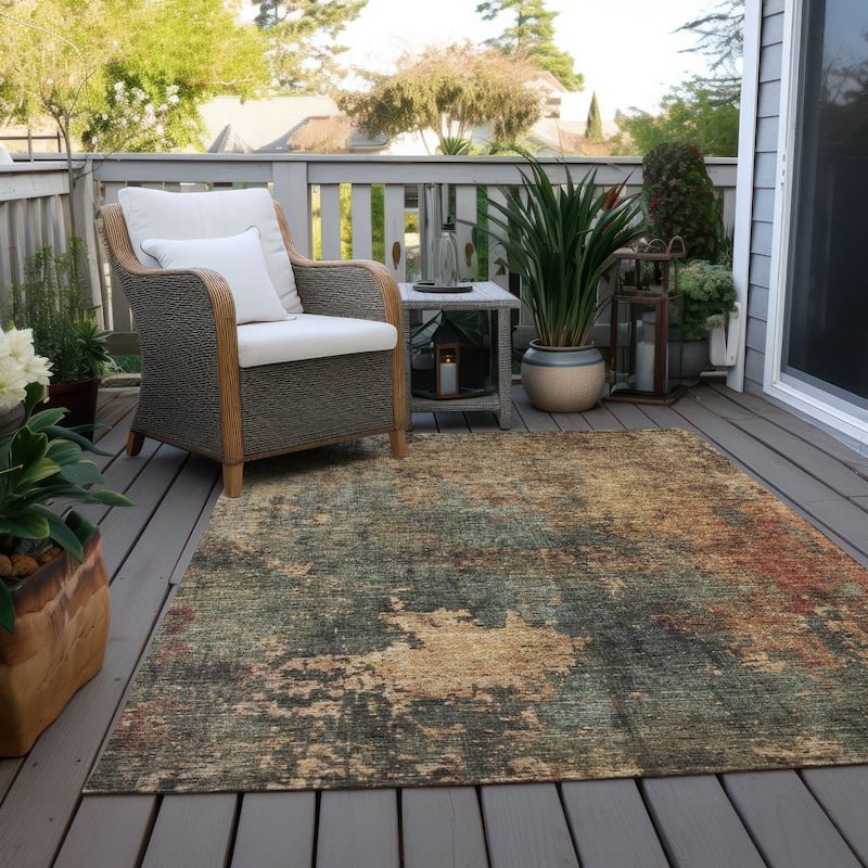 Machine Washable Indoor/ Outdoor Abstract Modern Chantille Rug