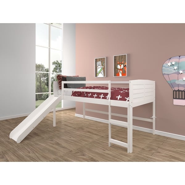 slide 2 of 15, Twin Louver Low Loft with Slide in White Twin Loft - No Tent