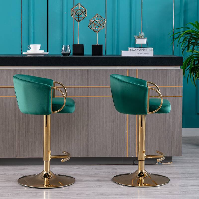 Velvet Swivel Bar Stools Set of 2, Counter Height Dining Chair with Padded Seat, Kitchen Island Stools with Footrest