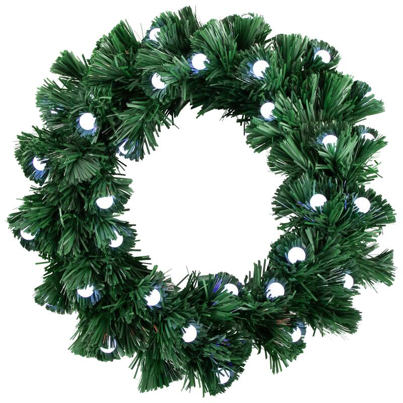 Color Changing Fiber Optic Artificial Christmas Wreath with Balls, 12"