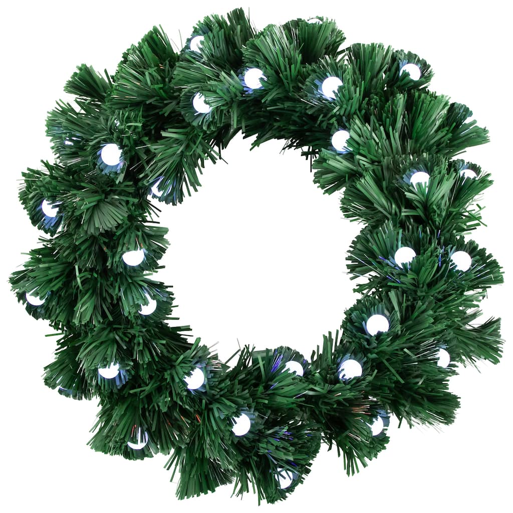 Color Changing Fiber Optic Artificial Christmas Wreath with Balls, 12"