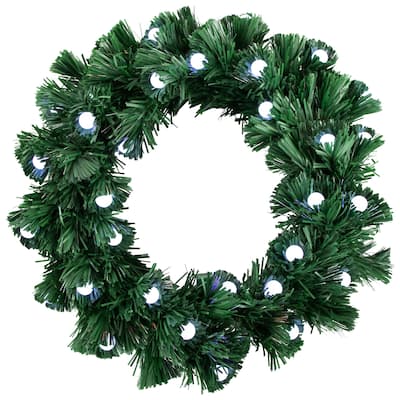 Pre-Lit Color Changing Fiber Optic Globe Lights Artificial Christmas Wreath 12-Inch - 12"