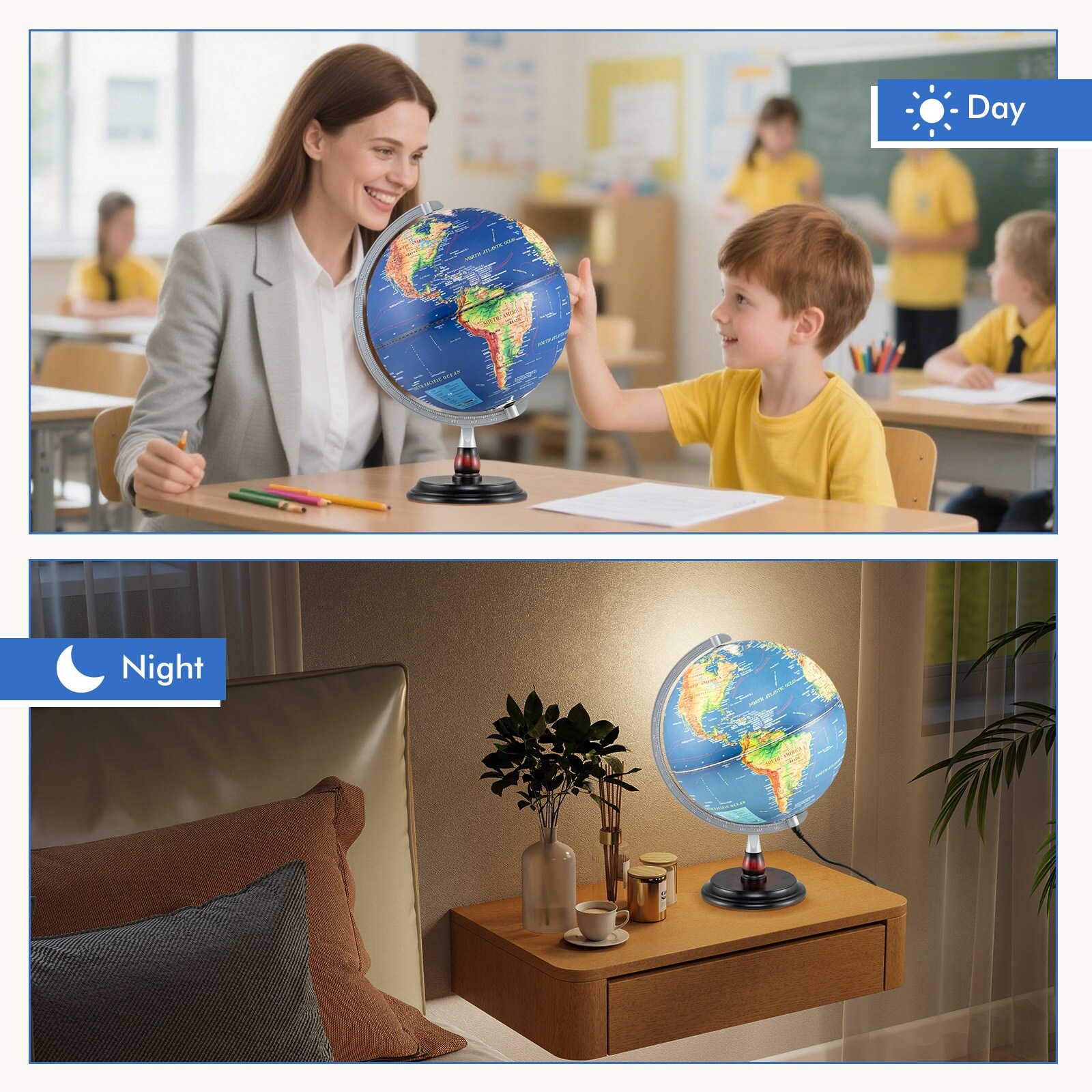 Gymax 12'' Illuminated World Globe w/Raised Relief LED Lights